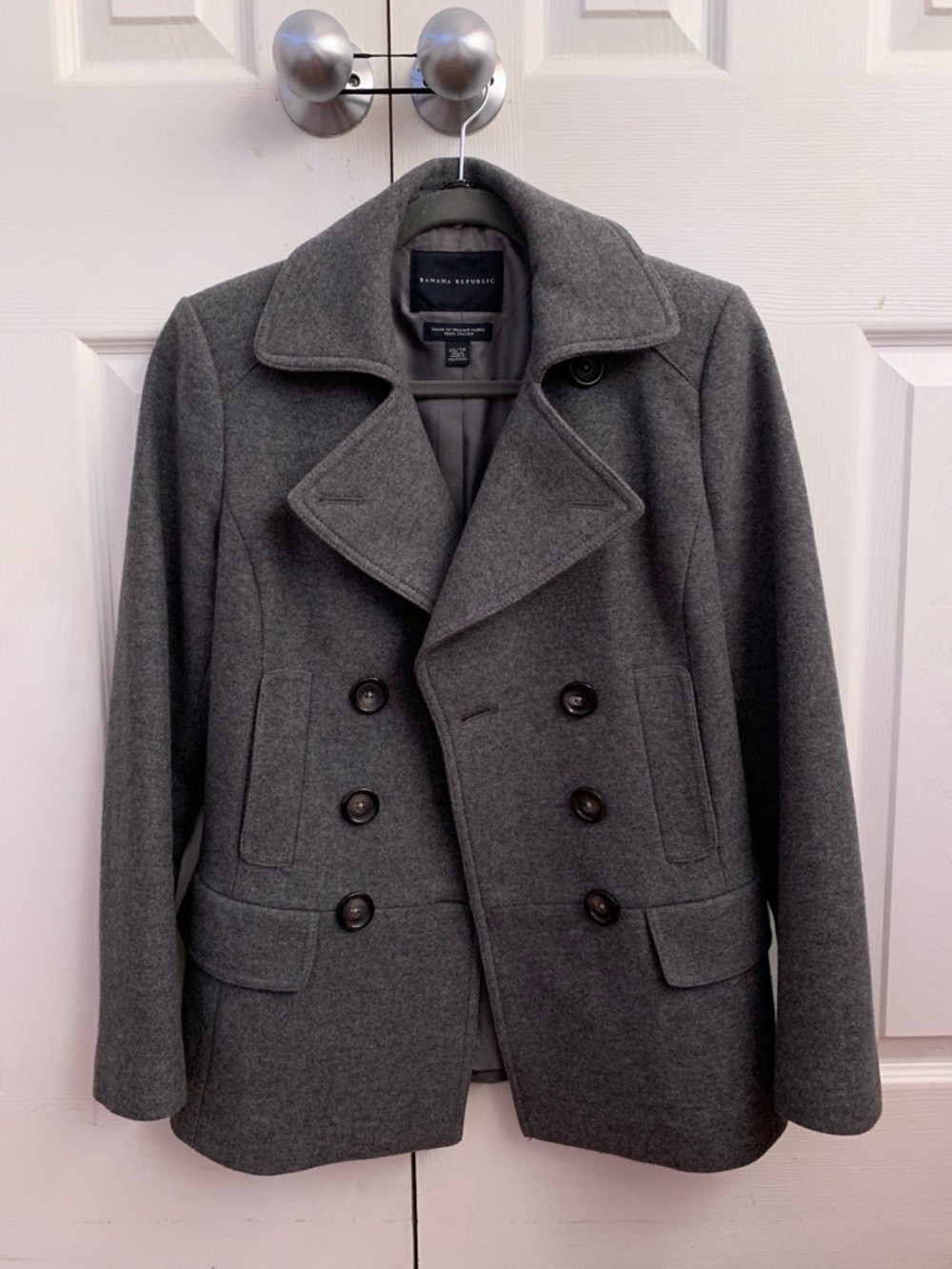 Banana Republic Men's Dark Gray Double-Breasted Peacoat